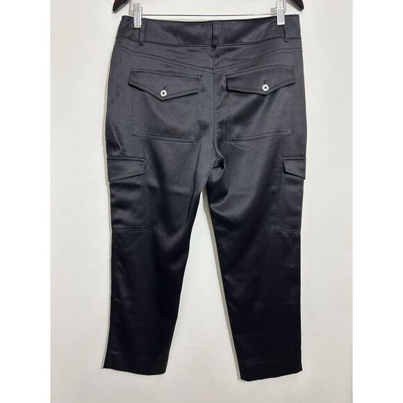 Chico's Black Satin Cargo Pants with Multi Pockets Modern Utility Style Trousers - Picture 2 of 5
